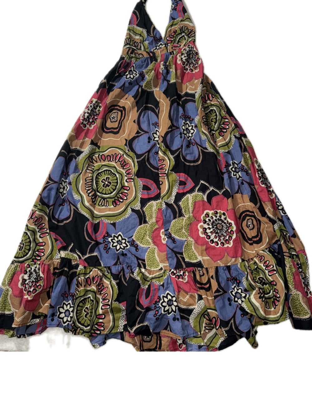 Women's Floral Maxi Halter Dress - Black with Multicolor Print